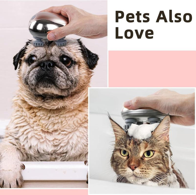 Cotsoco Waterproof Portable Pet Massager - Handheld Electric Scalp Massager for Dogs & Cats with 3 Modes, Long Battery Life - Perfect Comfort Gift in Rose Gold for Kids!