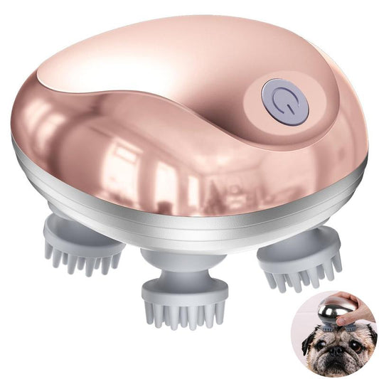Cotsoco Waterproof Portable Pet Massager - Handheld Electric Scalp Massager for Dogs & Cats with 3 Modes, Long Battery Life - Perfect Comfort Gift in Rose Gold for Kids!